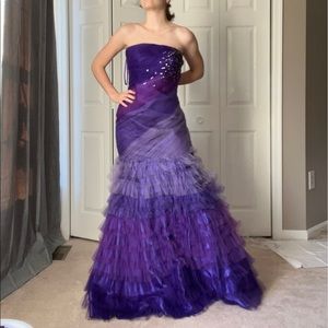 Shimmer by Bari Jay Strapless Purple Mermaid Gown